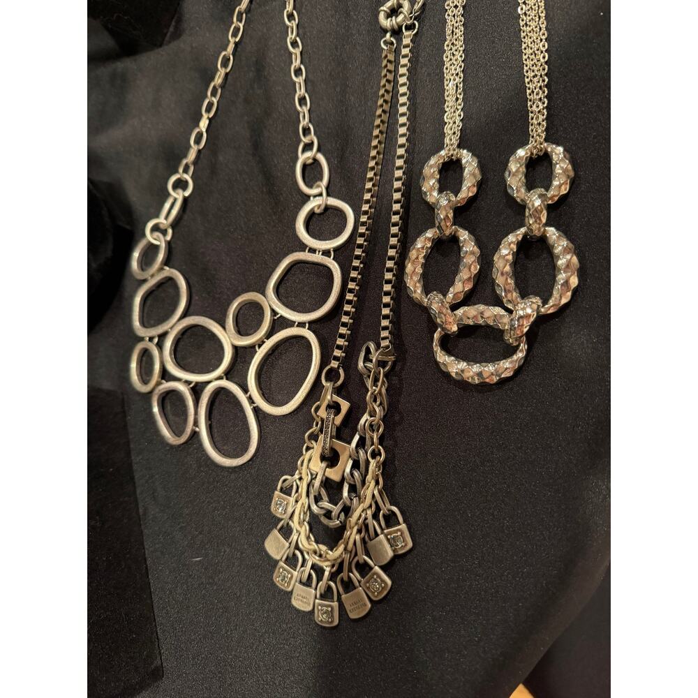 Lot of 3 silver toned statement necklaces, Armani Exchange and Alfani - Picture 2 of 12